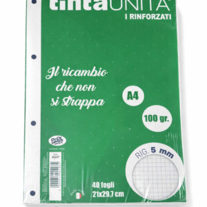 ricambi rinforzati a4 100 g – rigo 5 mm senza margini confezione 10 pz tinta unita
