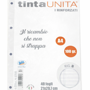 ricambi rinforzati a4 100 g – rigo a 1 2 elementare confezione 10 pz tinta unita (copia)