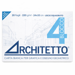 📘 BLOCCO ARCHITETTO – F4 24*33 - Liscio squadrato - 220 mg - Carta Bianca per Grafica e Disegno Geometrico